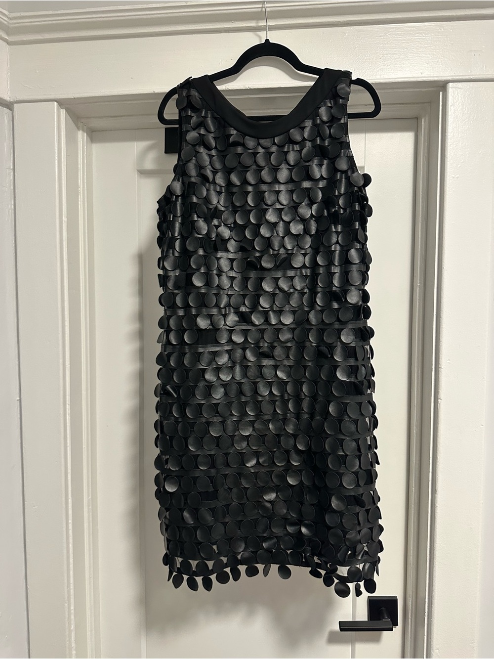 Black Textured Leather Shift Dress - Size 14